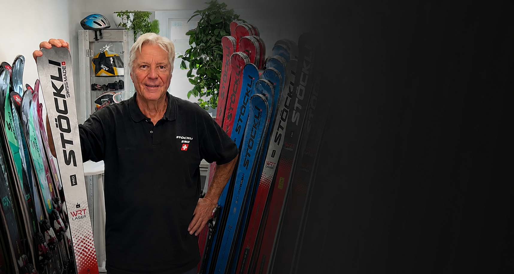 Rick surrounded by skis at SkiSharp