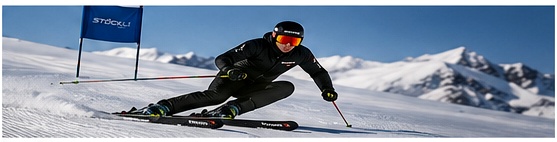 Stormrider skier carving on groomed snow